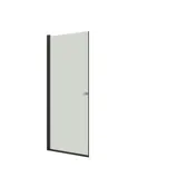 Großes Badezimmer im modernen und minimalistischen Stil mit weißen Möbeln, schwarzer Arbeitsplatte, quadratischen Waschbecken, Spiegelschränken mit Licht, Walk-in-Dusche
