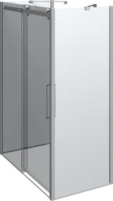 Inspiration für ein Badezimmer mit einer luxuriösen Duschkabine mit Schiebetür, weißen Badezimmermöbeln und einer Wand im Rohbau-Look, die dem Badezimmer einen rauen und urbanen Charakter verleiht