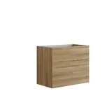 Nordisches Badezimmer aus Holz mit schönen runden Spiegeln mit schwarzen Kanten und viel Stauraum in den Badezimmermöbeln