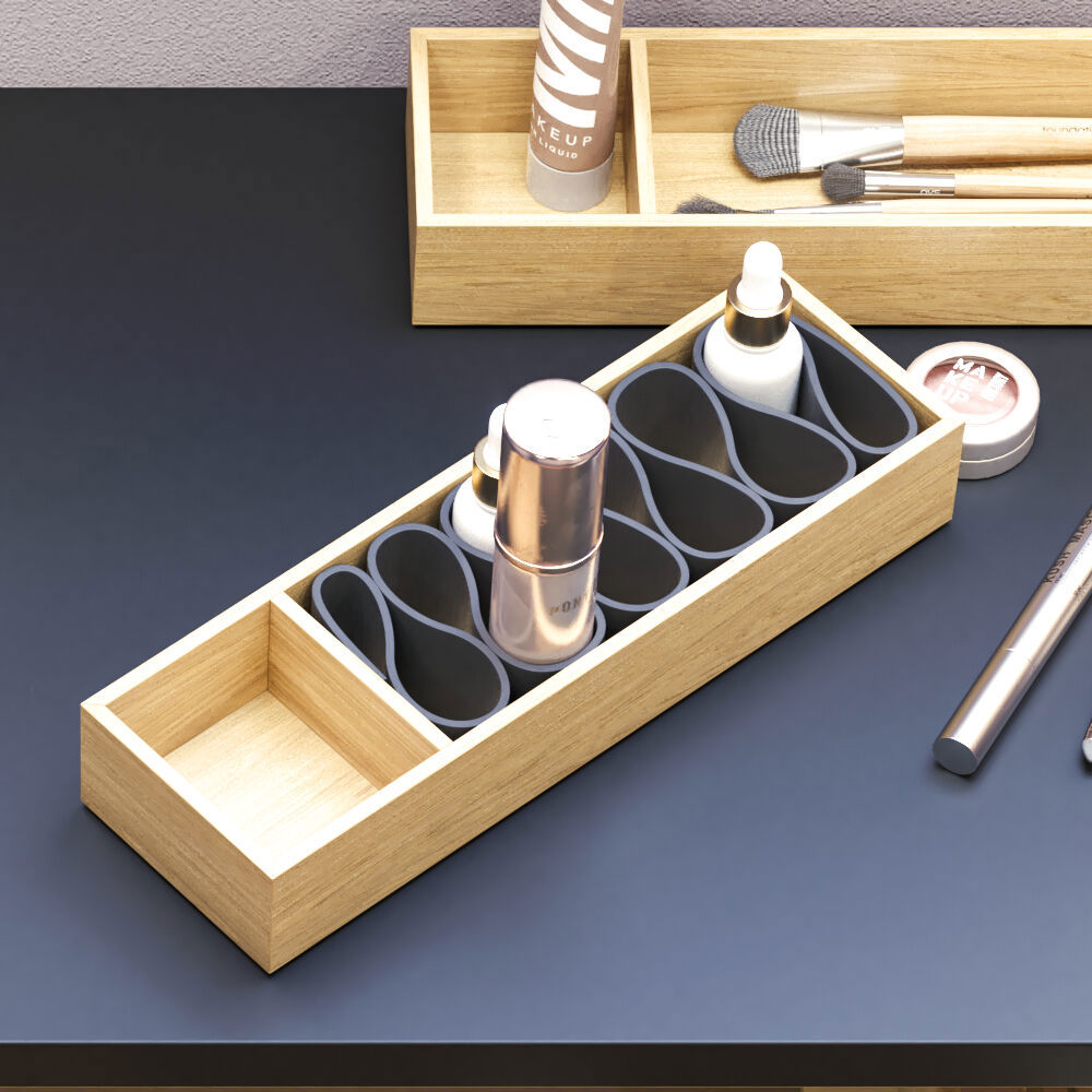 Großes urbanes Badezimmer mit Möbeln aus Eichenholz, Steinplatte mit quadratischem Becken, rundem Spiegel mit schwarzem Rand, Naturfarben und Terrakottaboden für einen industriellen und modernen Look