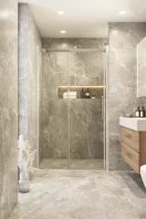 Inspiration für ein Badezimmer mit einer Duschabtrennung mit Schiebetüren für einen eleganten und luxuriösen Look in Ihrem Badezimmer