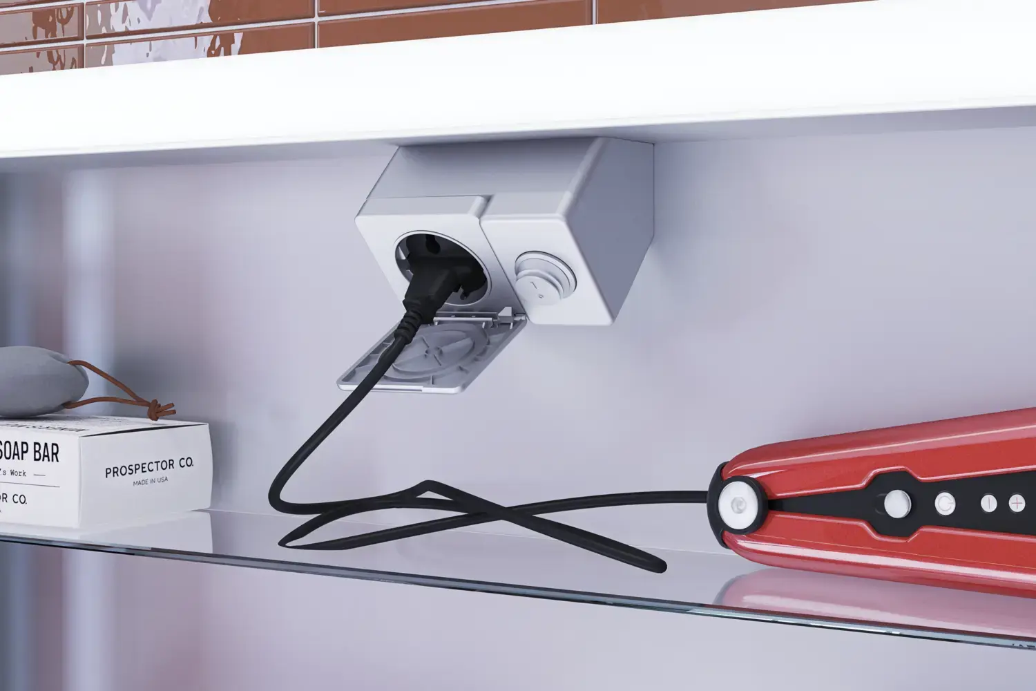 Große Badinspiration mit Badmöbeln in Black Structure mit einem eleganten Spiegelschrank mit integrierter Beleuchtung und praktischen und stilvollen Armaturen sowie Steckdosen für ein exklusives Badeerlebnis.